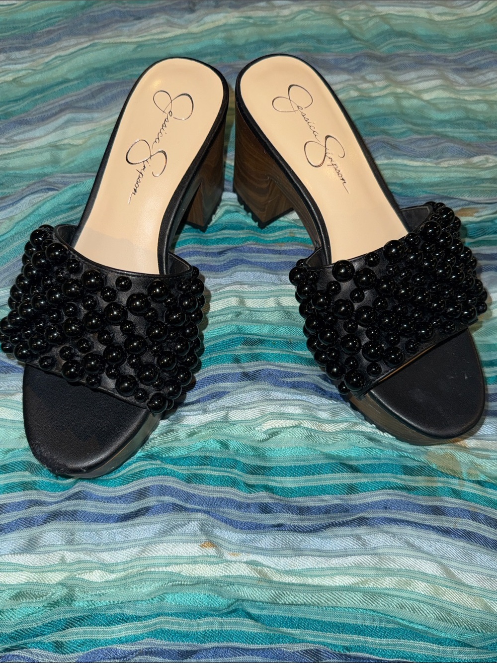 Jessica Simpson Black Beaded Slide Sandals